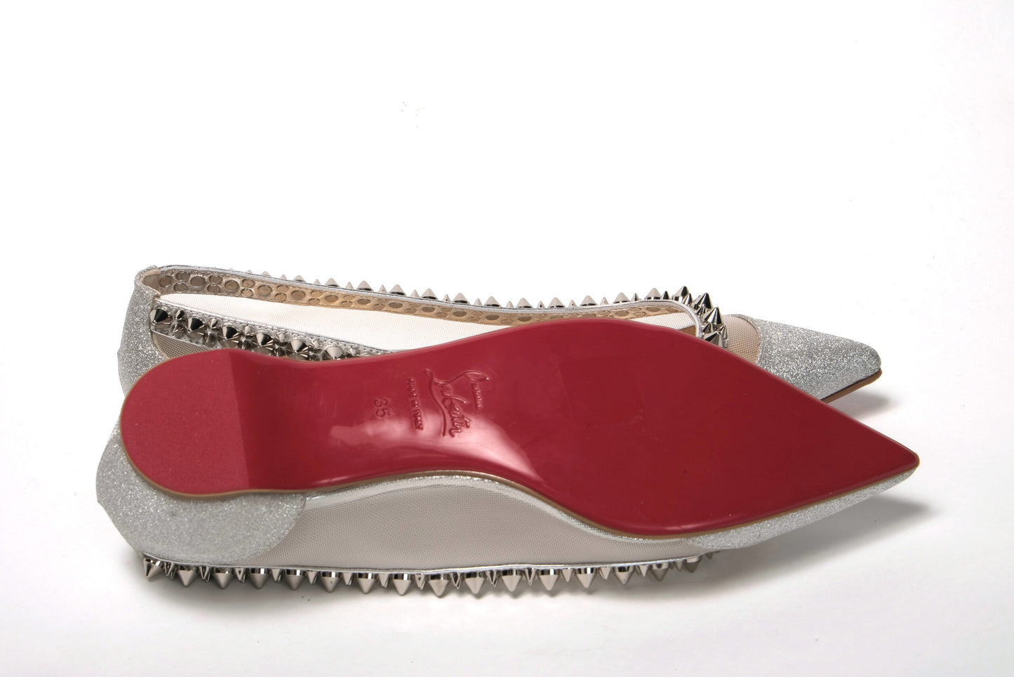 Christian Louboutin Silver Flat Point Toe Shoe Christian Louboutin