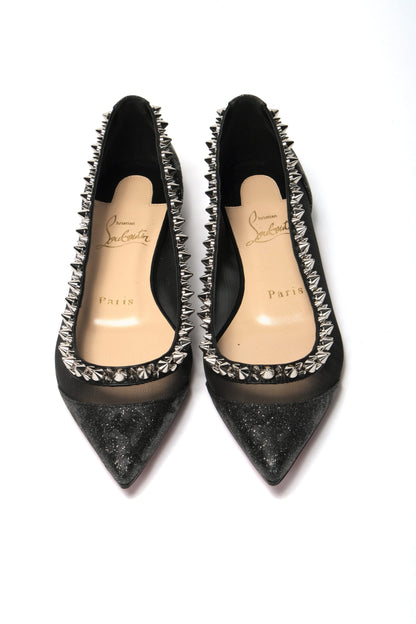 Christian Louboutin Black Silver Flat Point Toe Shoe Christian Louboutin