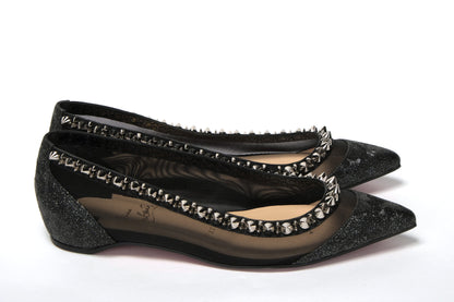 Christian Louboutin Black Silver Flat Point Toe Shoe Christian Louboutin