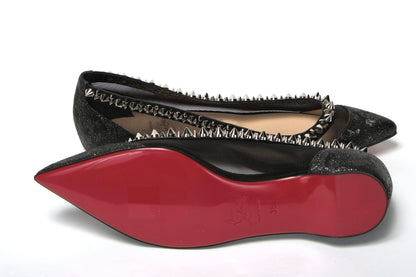 Christian Louboutin Black Silver Flat Point Toe Shoe Christian Louboutin