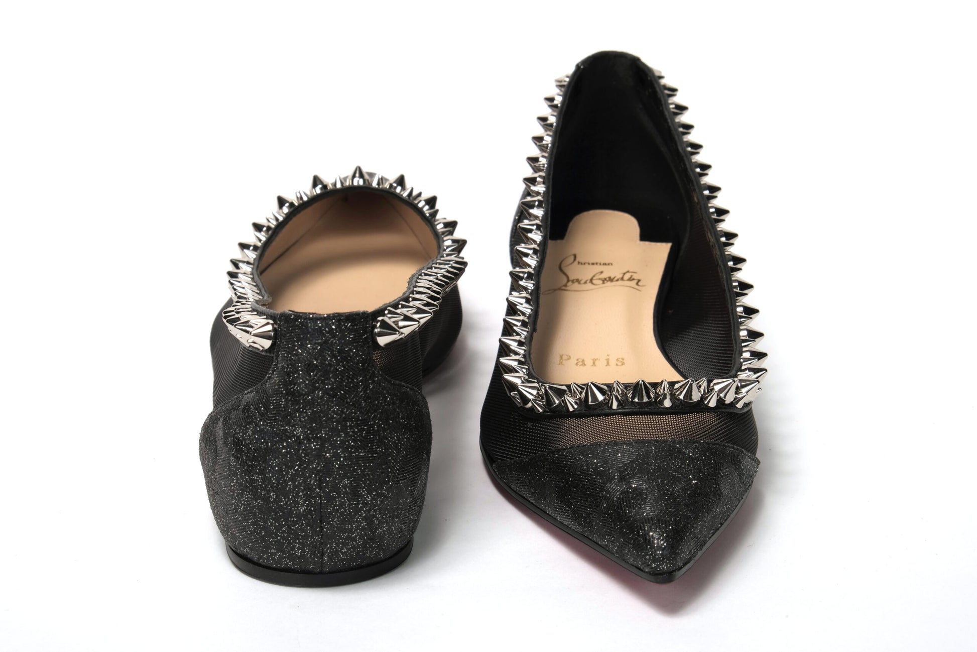 Christian Louboutin Black Silver Flat Point Toe Shoe