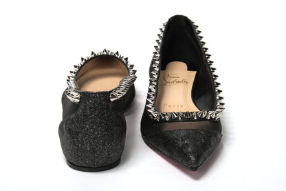 Christian Louboutin Black Silver Flat Point Toe Shoe Christian Louboutin