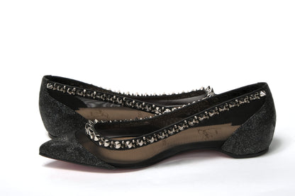 Christian Louboutin Black Silver Flat Point Toe Shoe Christian Louboutin