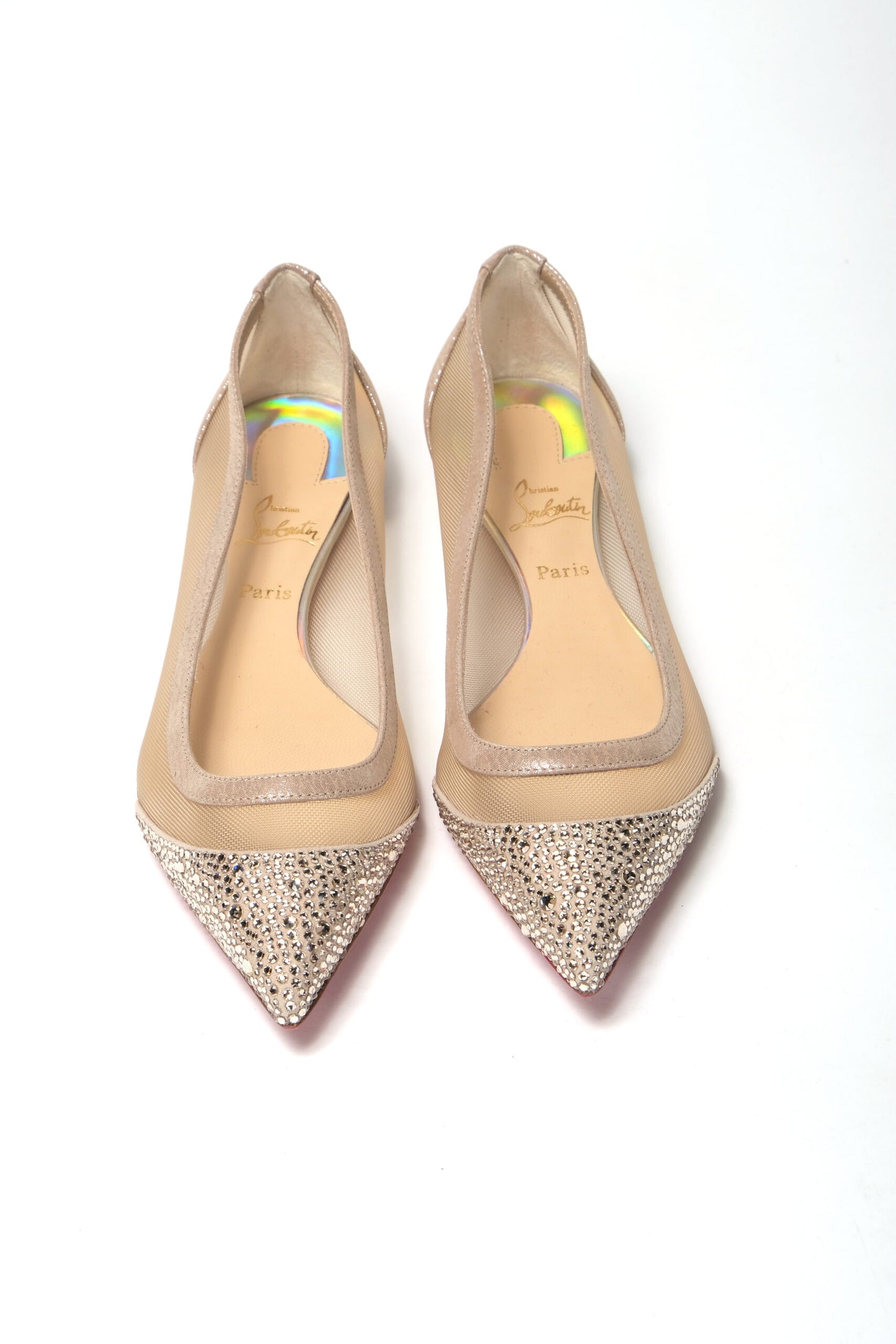 Christian Louboutin Silver Flat Point Toe Crystals Shoe Christian Louboutin