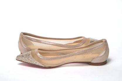 Christian Louboutin Silver Flat Point Toe Crystals Shoe Christian Louboutin