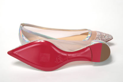 Christian Louboutin Silver Rose Flat Point Crystals Toe Shoe Christian Louboutin