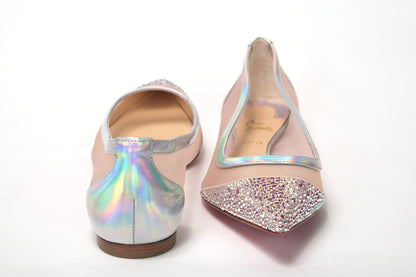 Christian Louboutin Silver Rose Flat Point Crystals Toe Shoe Christian Louboutin