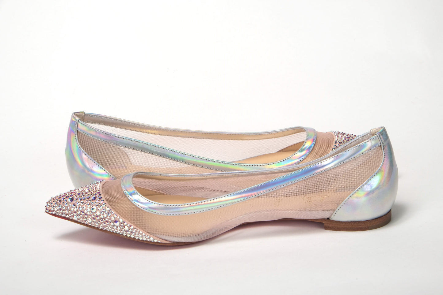 Christian Louboutin Silver Rose Flat Point Crystals Toe Shoe Christian Louboutin