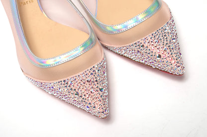 Christian Louboutin Silver Rose Flat Point Crystals Toe Shoe Christian Louboutin