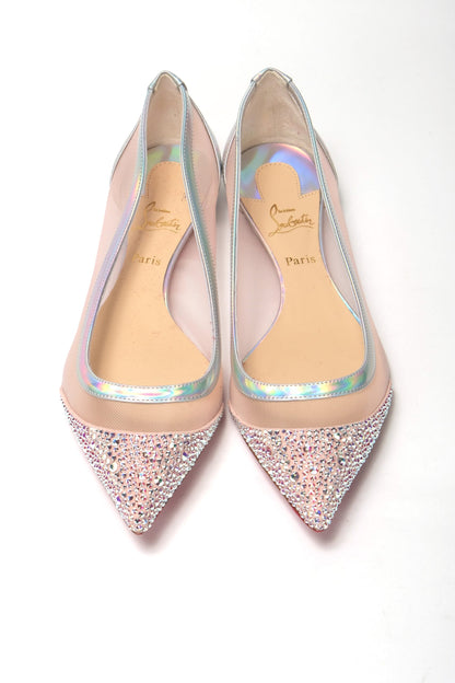 Christian Louboutin Silver Rose Flat Point Crystals Toe Shoe Christian Louboutin