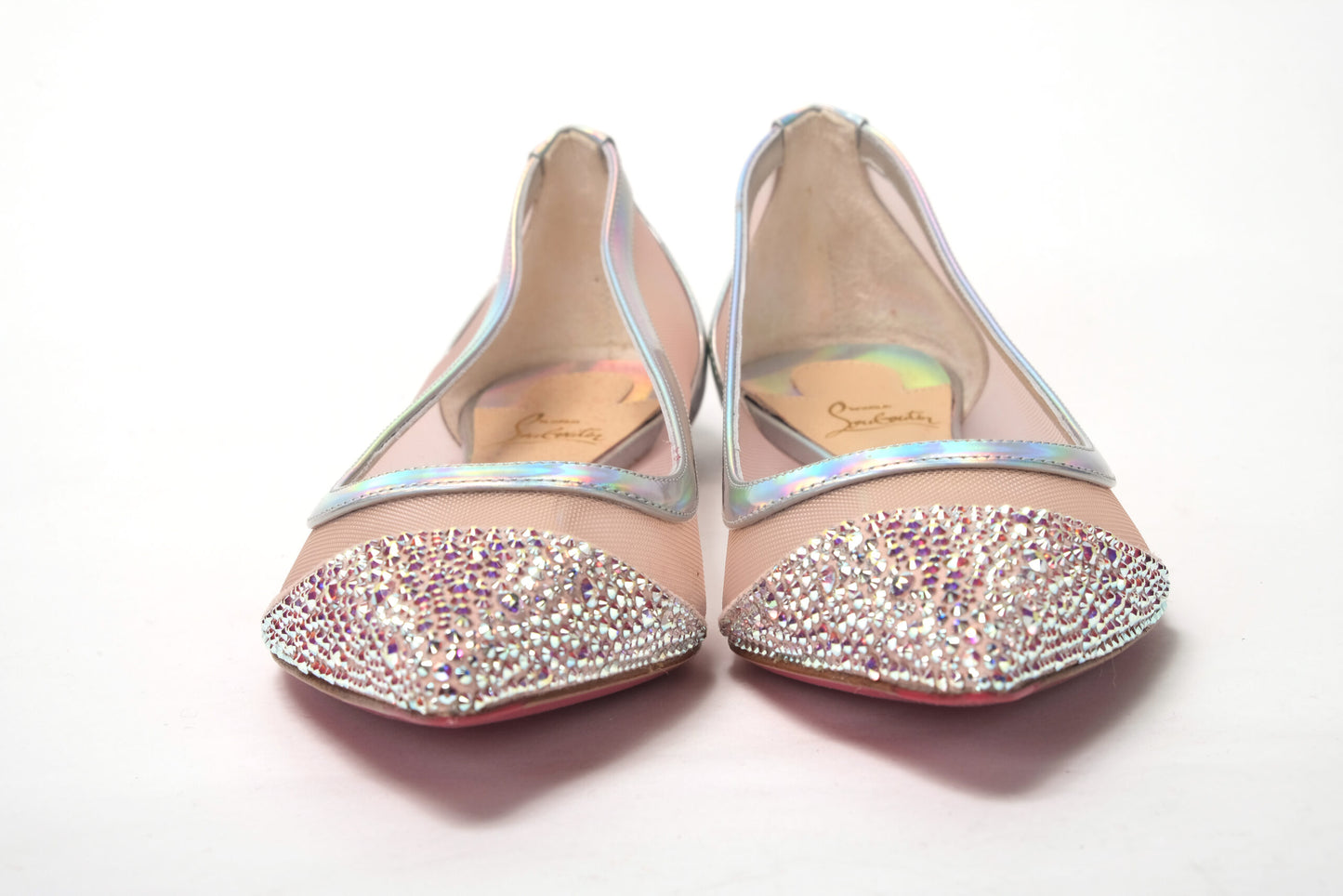 Christian Louboutin Silver Rose Flat Point Crystals Toe Shoe Christian Louboutin