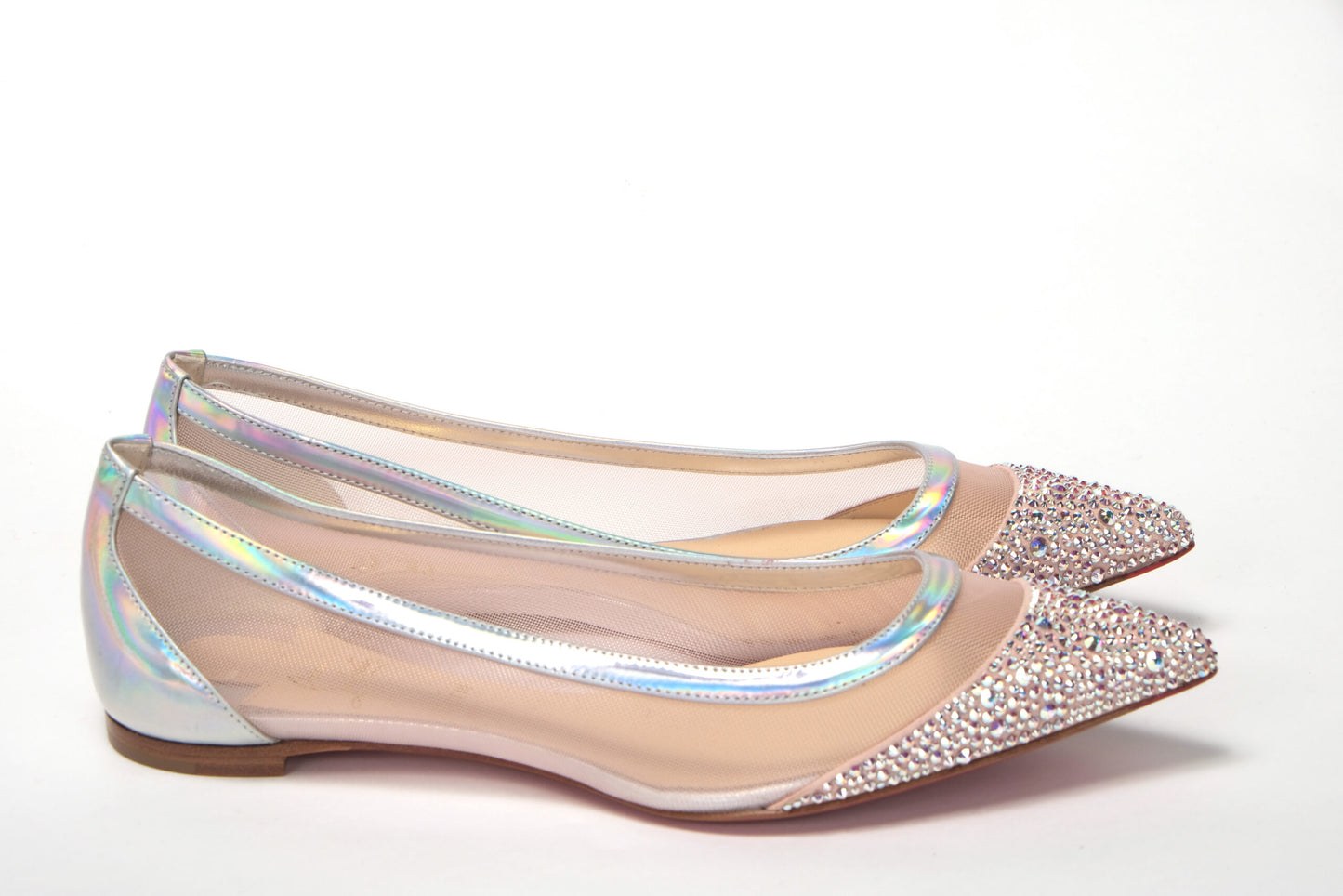 Christian Louboutin Silver Rose Flat Point Crystals Toe Shoe Christian Louboutin