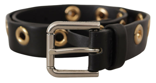 Dolce & Gabbana Chic Black Leather Belt with Engraved Buckle Dolce & Gabbana