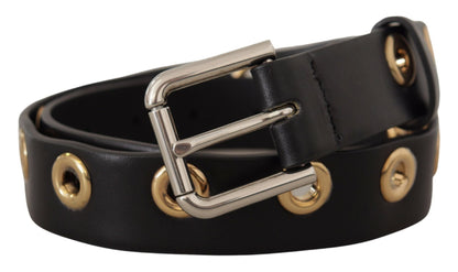 Dolce & Gabbana Chic Black Leather Belt with Engraved Buckle Dolce & Gabbana