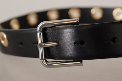 Dolce & Gabbana Chic Black Leather Belt with Engraved Buckle Dolce & Gabbana