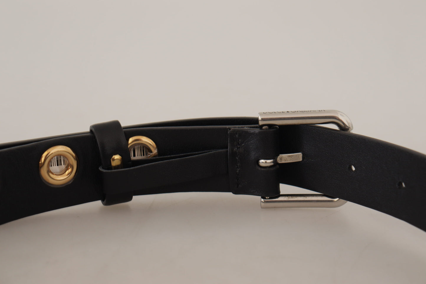 Dolce & Gabbana Chic Black Leather Belt with Engraved Buckle Dolce & Gabbana