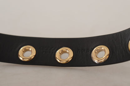 Dolce & Gabbana Chic Black Leather Belt with Engraved Buckle Dolce & Gabbana