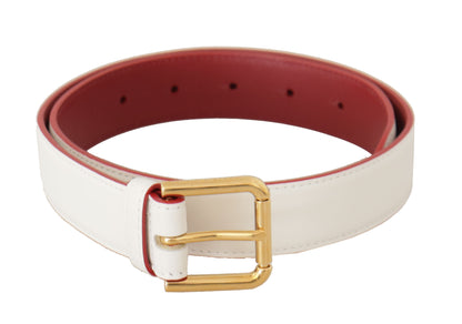 Dolce & Gabbana Elegant White Leather Belt with Engraved Buckle Dolce & Gabbana