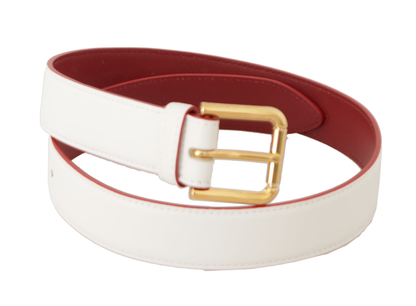 Dolce & Gabbana Elegant White Leather Belt with Engraved Buckle Dolce & Gabbana