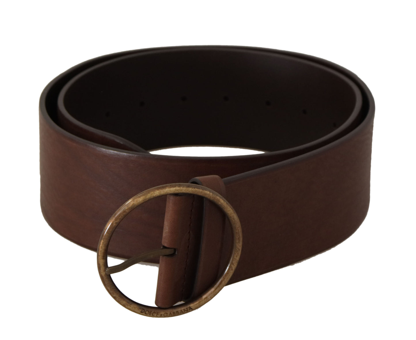 Dolce & Gabbana Elegant Brown Leather Belt with Engraved Buckle Dolce & Gabbana