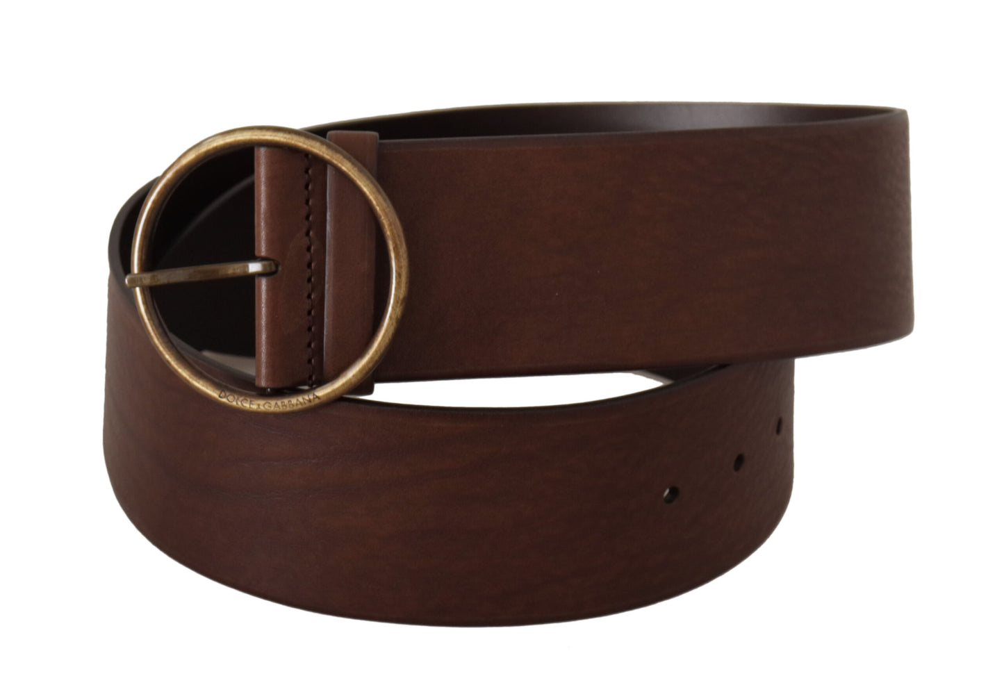 Dolce & Gabbana Elegant Brown Leather Belt with Engraved Buckle Dolce & Gabbana