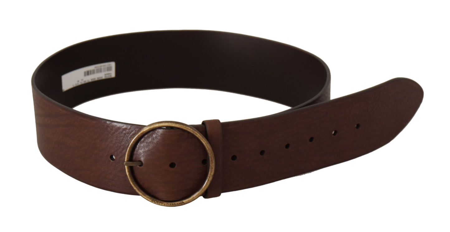 Dolce & Gabbana Elegant Brown Leather Belt with Engraved Buckle Dolce & Gabbana