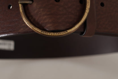 Dolce & Gabbana Elegant Brown Leather Belt with Engraved Buckle Dolce & Gabbana