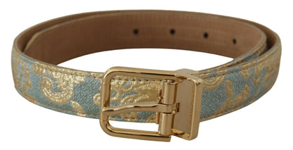 Dolce & Gabbana Elegant Light Blue Leather Belt with Gold Buckle Dolce & Gabbana