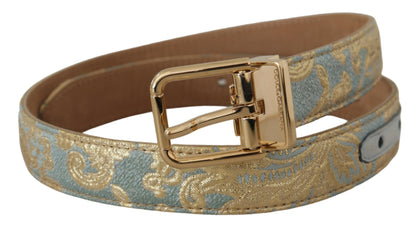 Dolce & Gabbana Elegant Light Blue Leather Belt with Gold Buckle Dolce & Gabbana