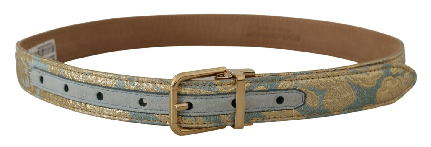 Dolce & Gabbana Elegant Light Blue Leather Belt with Gold Buckle Dolce & Gabbana