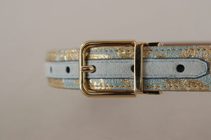 Dolce & Gabbana Elegant Light Blue Leather Belt with Gold Buckle Dolce & Gabbana