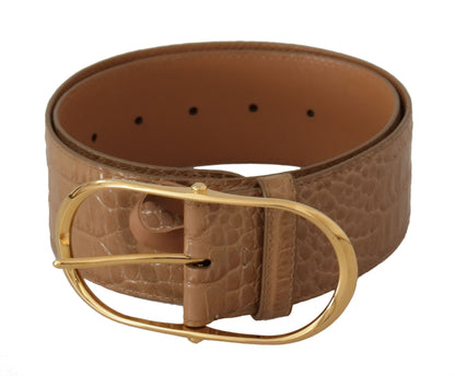 Dolce & Gabbana Elegant Beige Leather Belt with Engraved Buckle Dolce & Gabbana