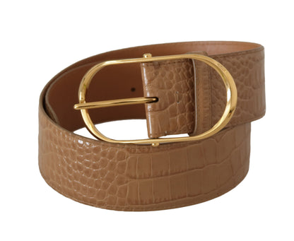 Dolce & Gabbana Elegant Beige Leather Belt with Engraved Buckle Dolce & Gabbana