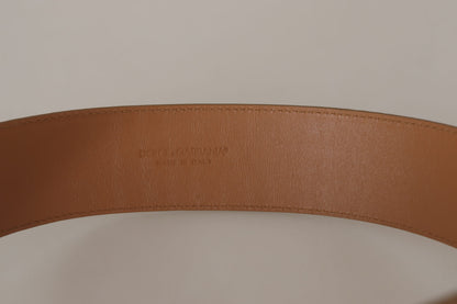 Dolce & Gabbana Elegant Beige Leather Belt with Engraved Buckle Dolce & Gabbana