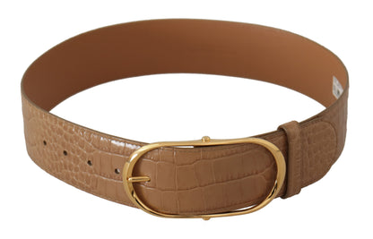 Dolce & Gabbana Elegant Beige Leather Belt with Engraved Buckle Dolce & Gabbana