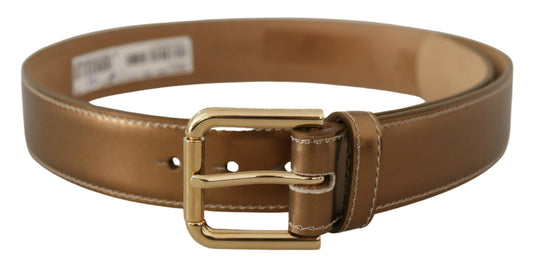 Dolce & Gabbana Elegant Bronze Leather Belt with Logo Buckle Dolce & Gabbana