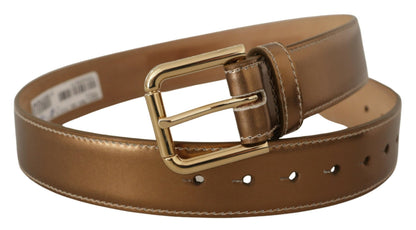 Dolce & Gabbana Elegant Bronze Leather Belt with Logo Buckle Dolce & Gabbana