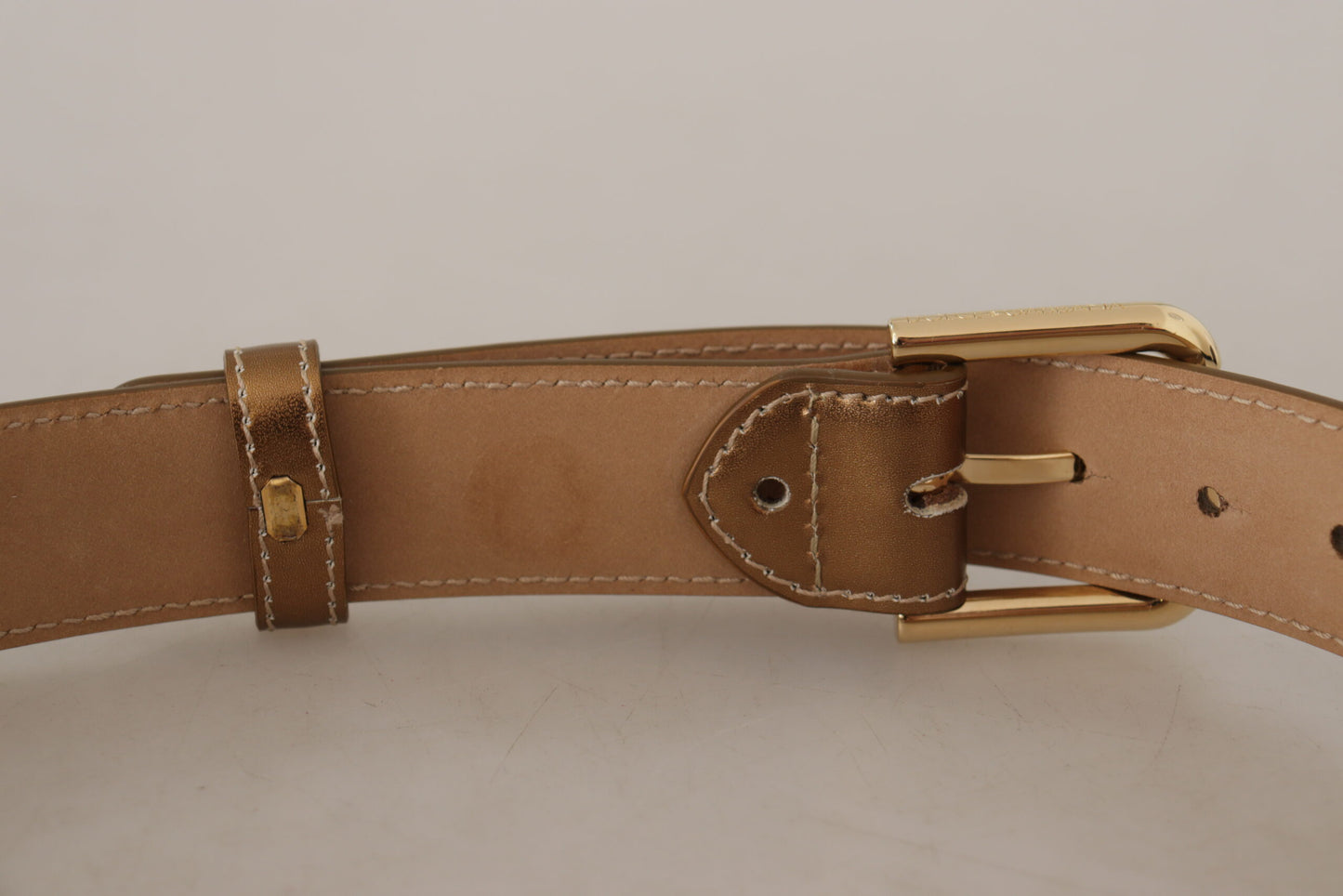 Dolce & Gabbana Elegant Bronze Leather Belt with Logo Buckle Dolce & Gabbana