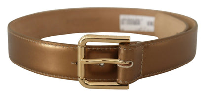 Dolce & Gabbana Bronze Leather Belt with Gold-Toned Buckle Dolce & Gabbana