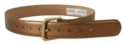 Dolce & Gabbana Bronze Leather Belt with Gold-Toned Buckle Dolce & Gabbana