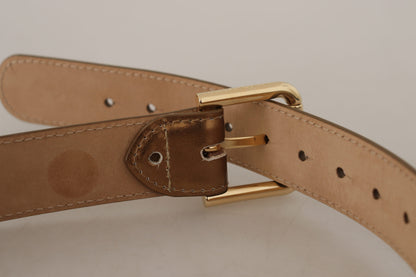 Dolce & Gabbana Bronze Leather Belt with Gold-Toned Buckle Dolce & Gabbana