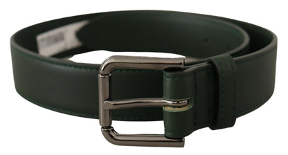 Dolce & Gabbana Elegant Dark Green Leather Belt with Logo Buckle Dolce & Gabbana