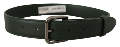 Dolce & Gabbana Elegant Dark Green Leather Belt with Logo Buckle Dolce & Gabbana