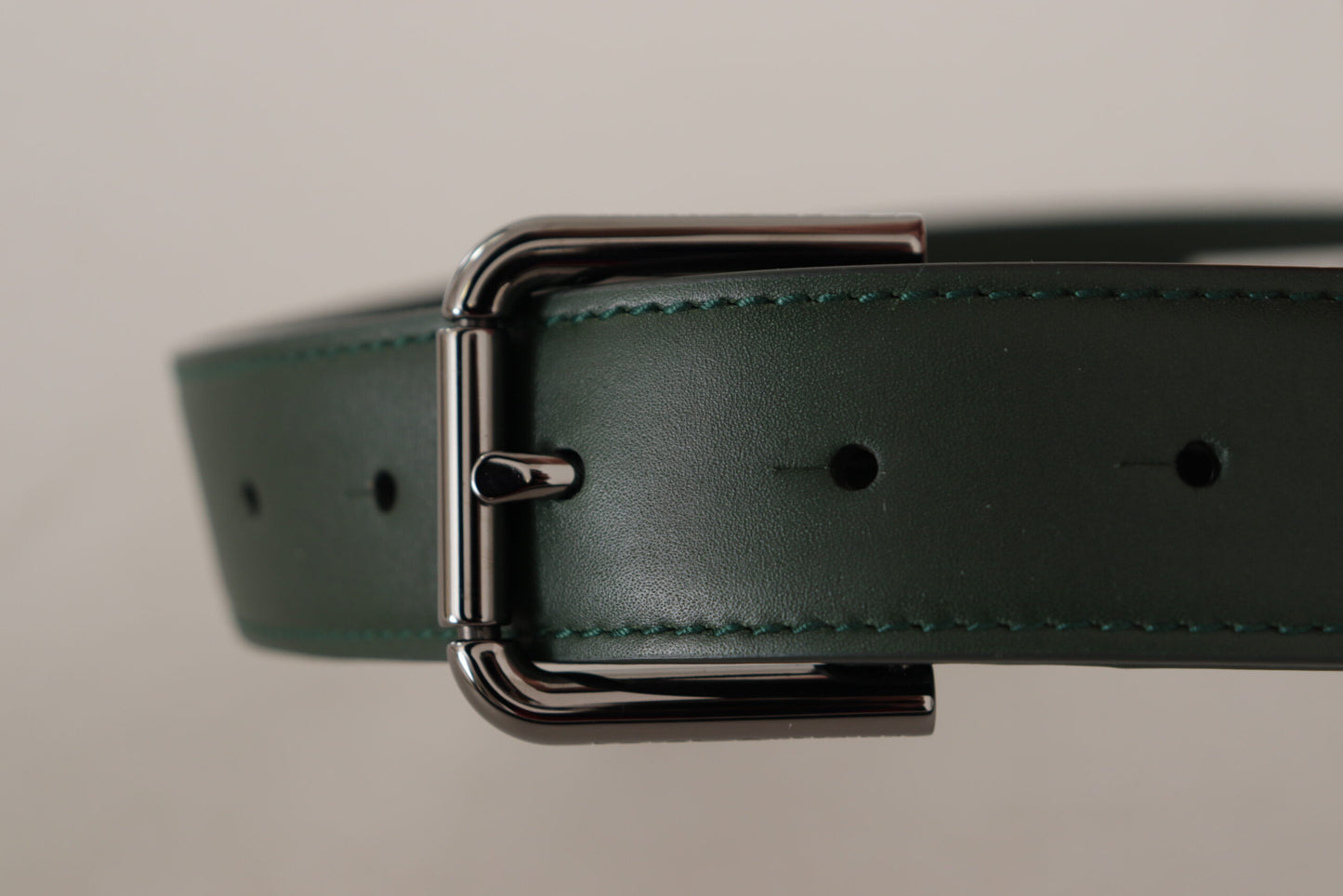 Dolce & Gabbana Elegant Dark Green Leather Belt with Logo Buckle Dolce & Gabbana