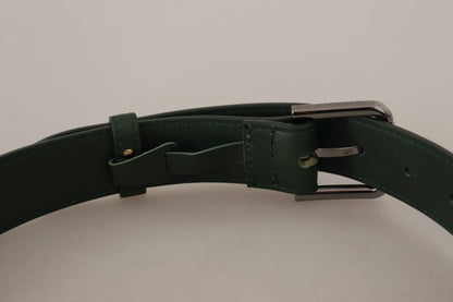 Dolce & Gabbana Elegant Dark Green Leather Belt with Logo Buckle Dolce & Gabbana