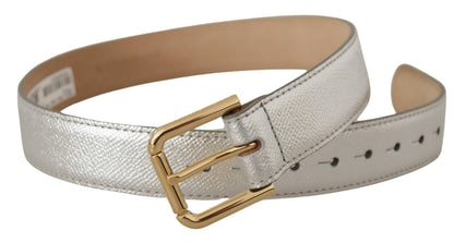 Dolce & Gabbana Elegant Silver Leather Belt with Engraved Buckle Dolce & Gabbana