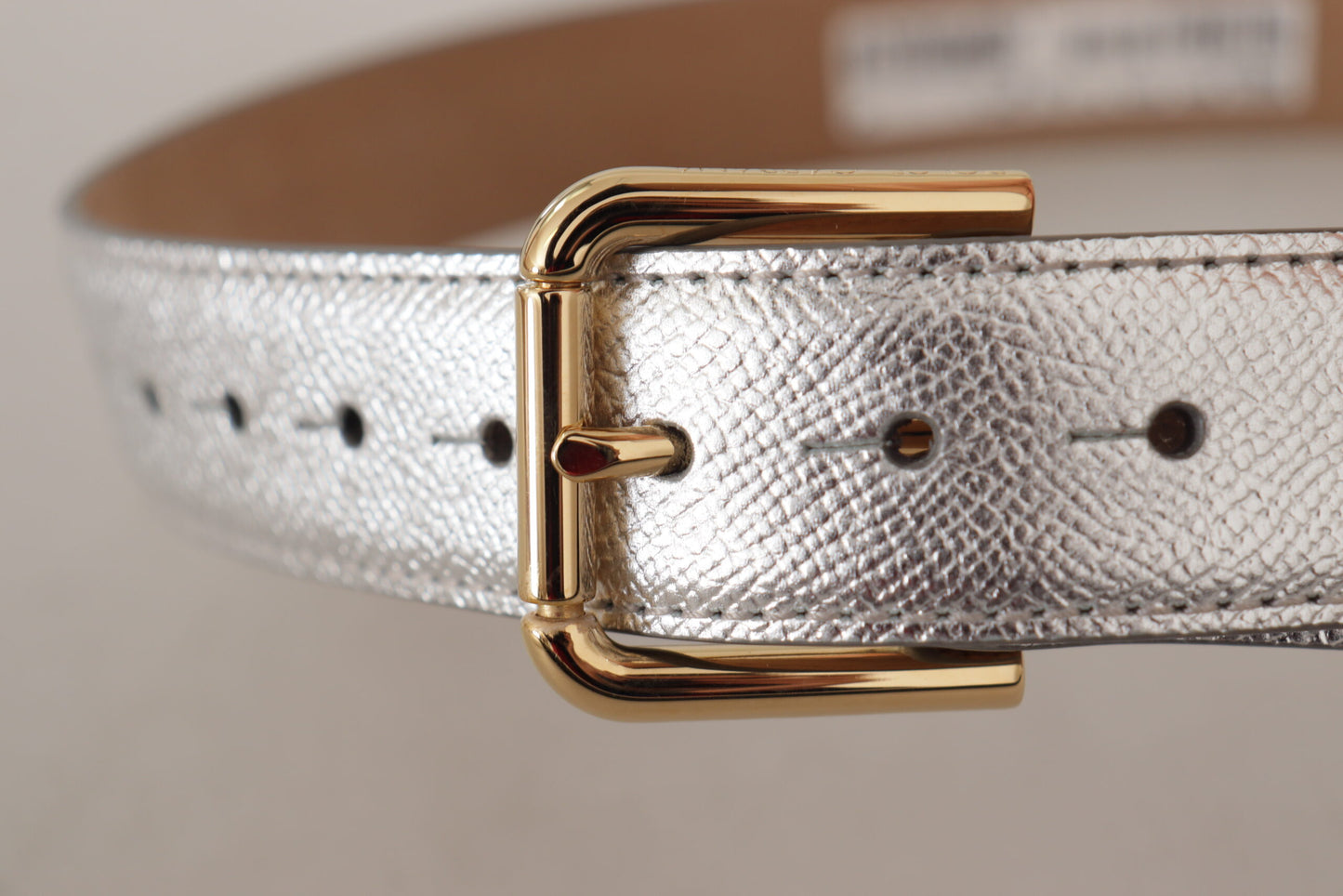 Dolce & Gabbana Elegant Silver Leather Belt with Engraved Buckle Dolce & Gabbana