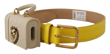 Dolce & Gabbana Chic Yellow Leather Belt with Headphone Case Dolce & Gabbana