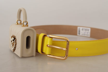 Dolce & Gabbana Chic Yellow Leather Belt with Headphone Case Dolce & Gabbana