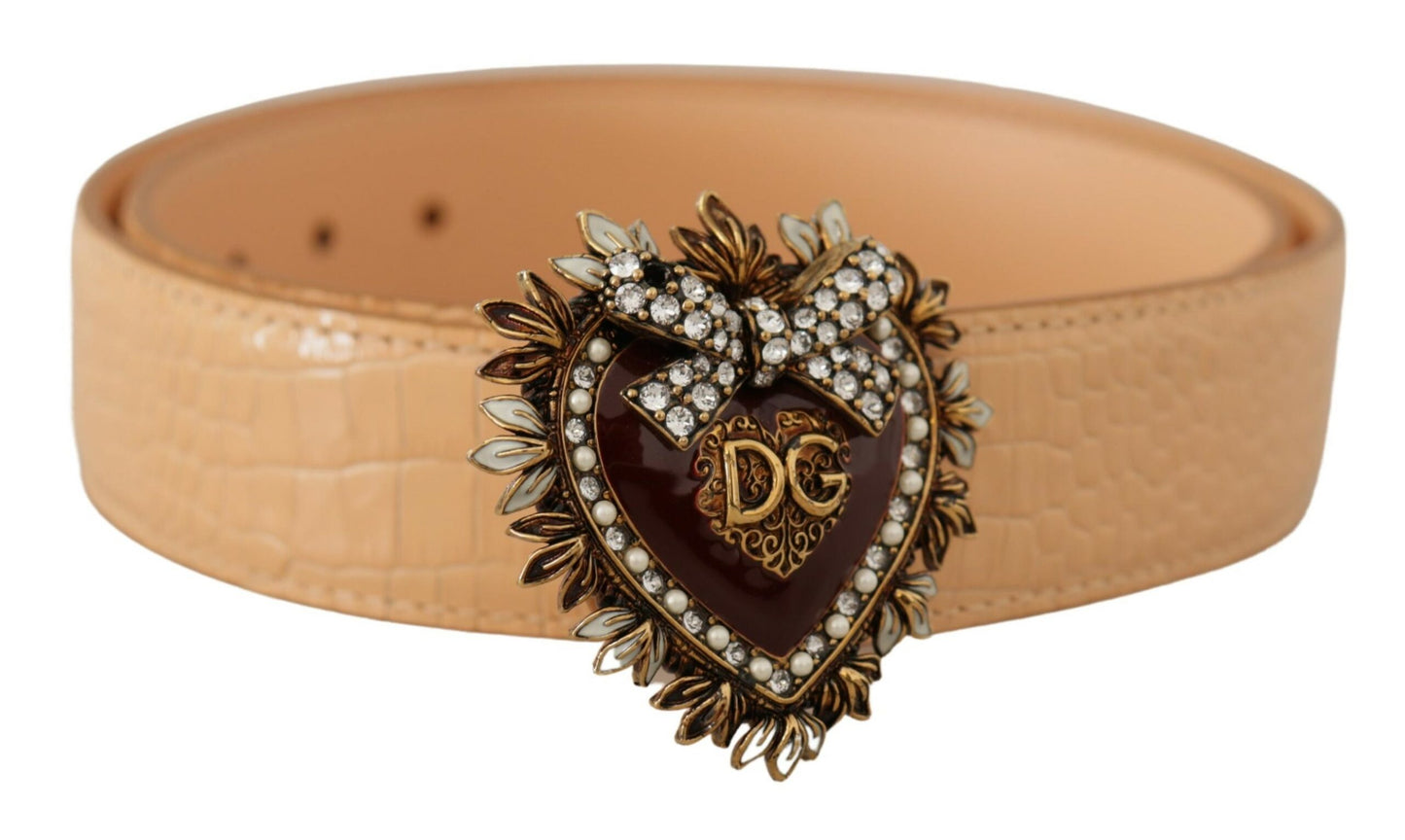 Dolce & Gabbana Enchanting Nude Leather Belt with Engraved Buckle Dolce & Gabbana